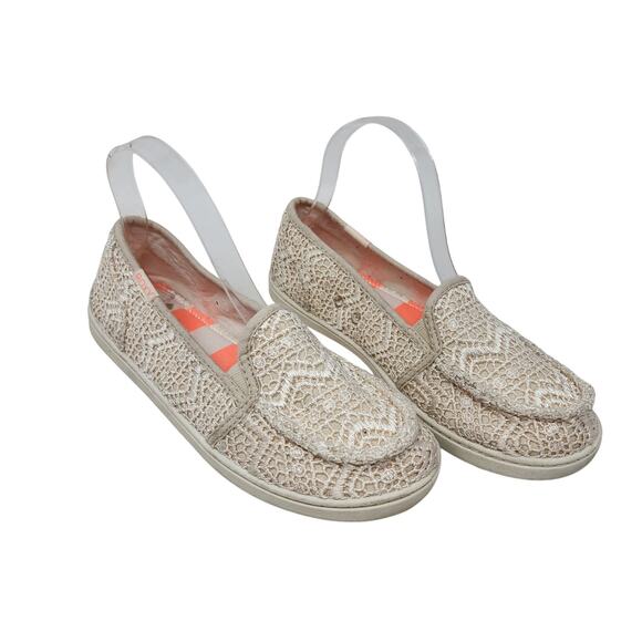 Roxy Crochet Slip On Comfort Casual Low Top Loafers Shoes Cream Size 7.5 - Picture 1 of 11